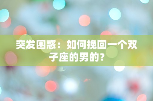 突发困惑：如何挽回一个双子座的男的？